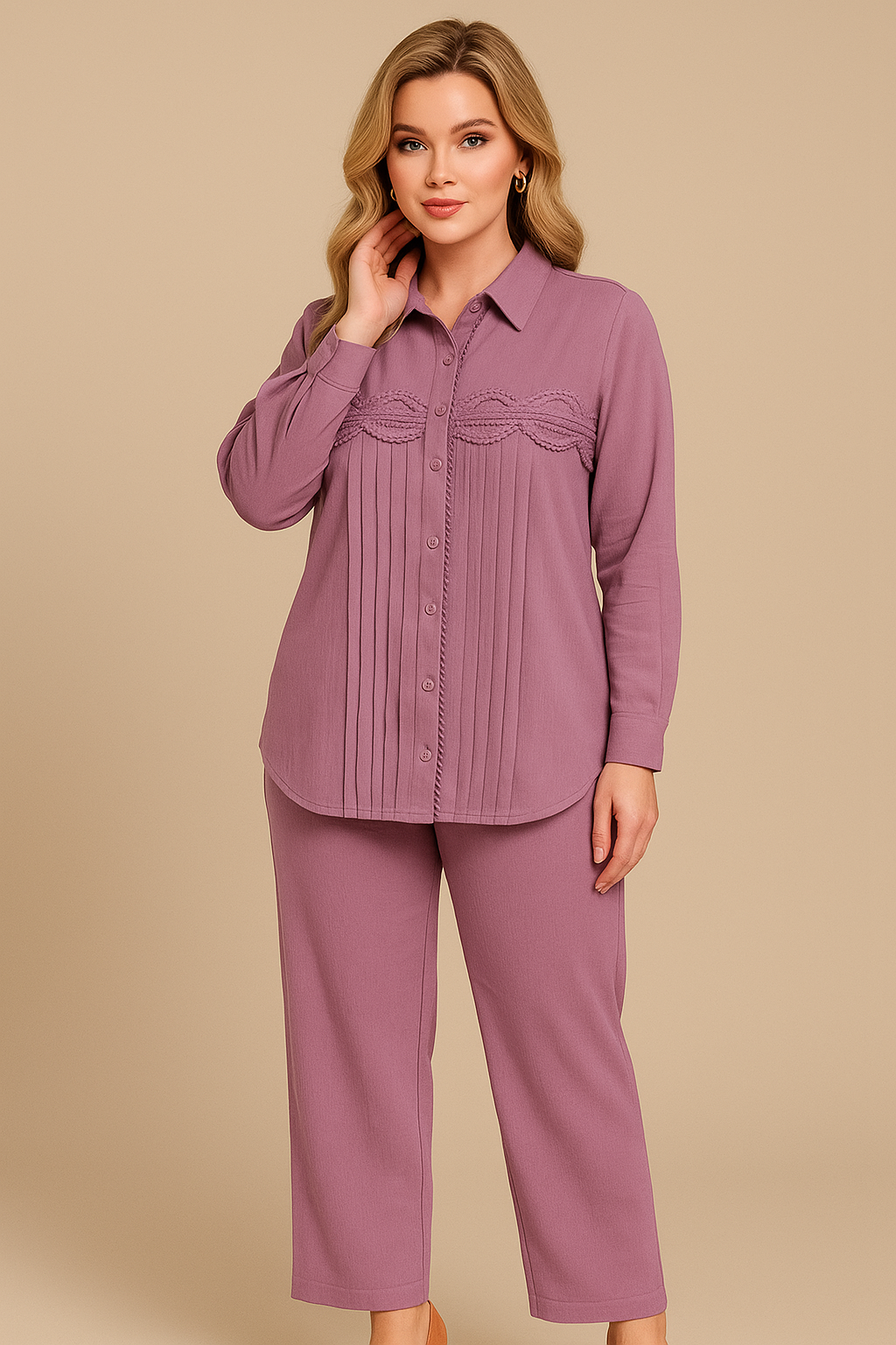 Garnet Pleated Lace Cord Set | Free Size Till 2XL (44)