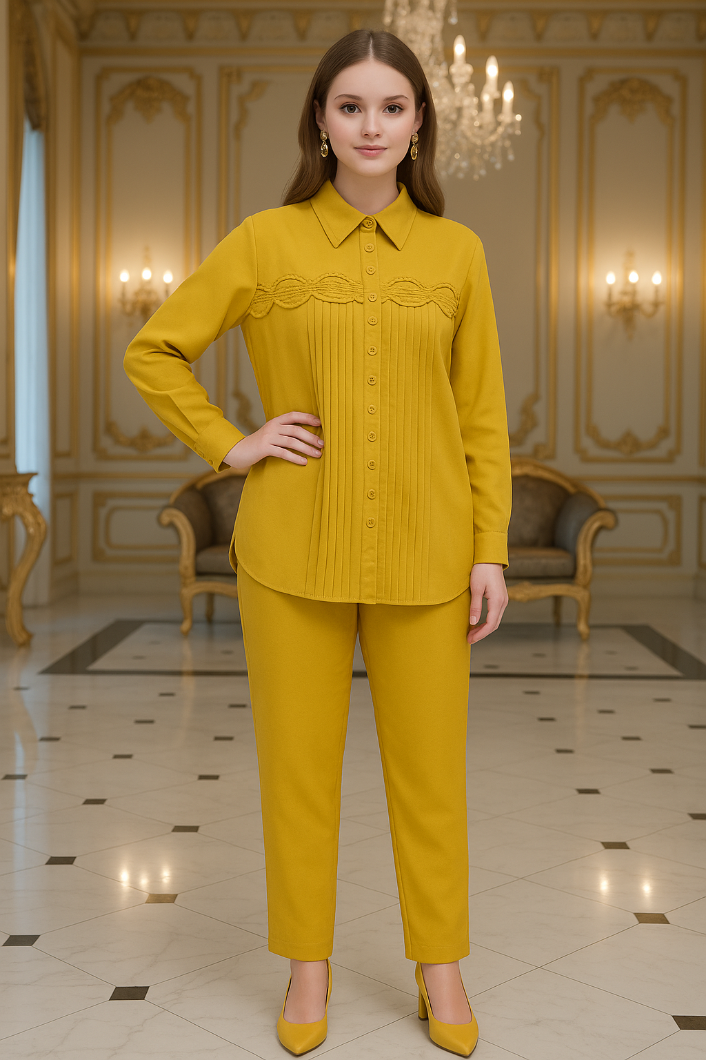 Garnet Pleated Lace Cord Set | Free Size Till 2XL (44)