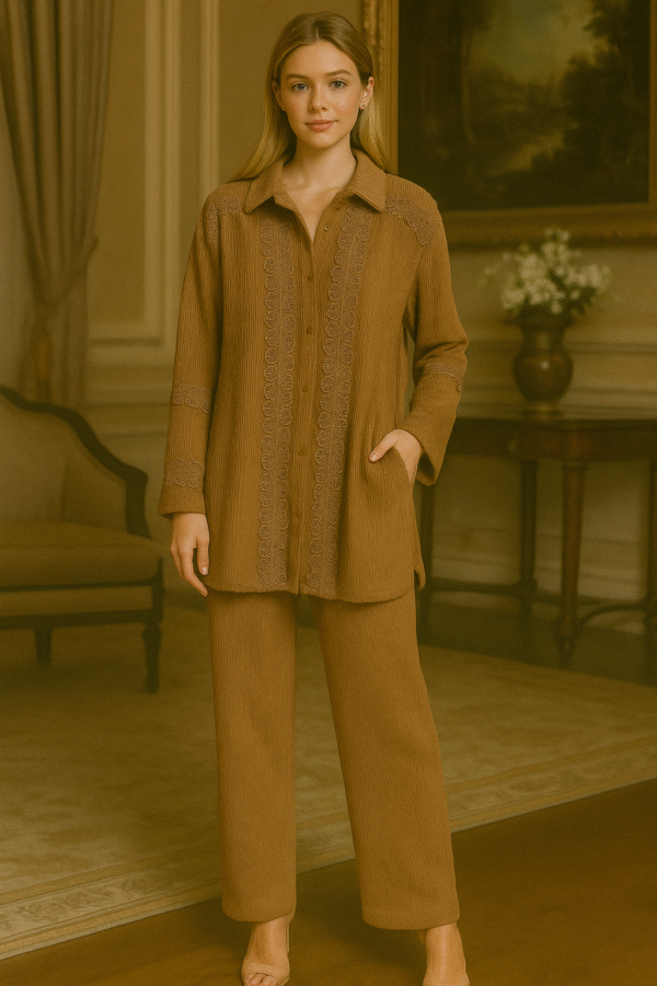 Wrinkle Flora Lace Cord Set | Free Size Till 3XL (46) – 5XL (50)