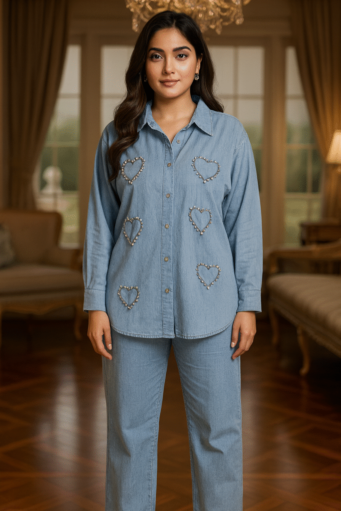 Embellished Denim Co-Ord Set| FREE SIZE TILL  XXL(44)