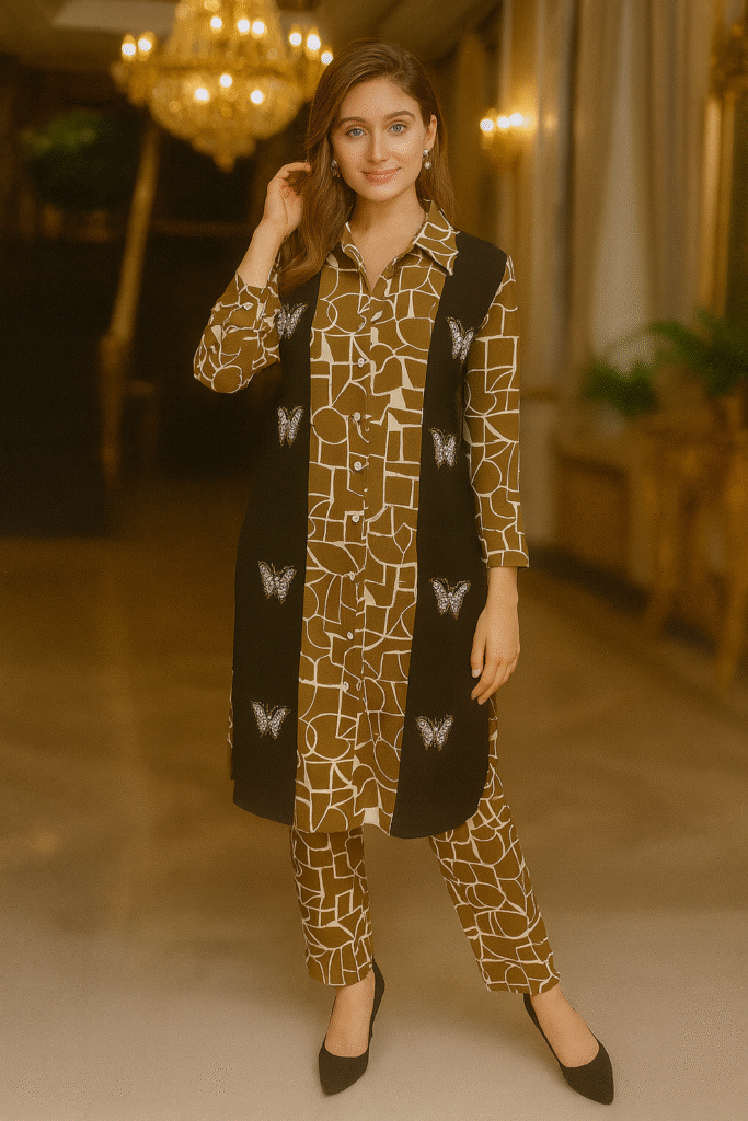 Geometric Butterfly Embellished Co-Ord Set|Good to till XXL SIZE (44)