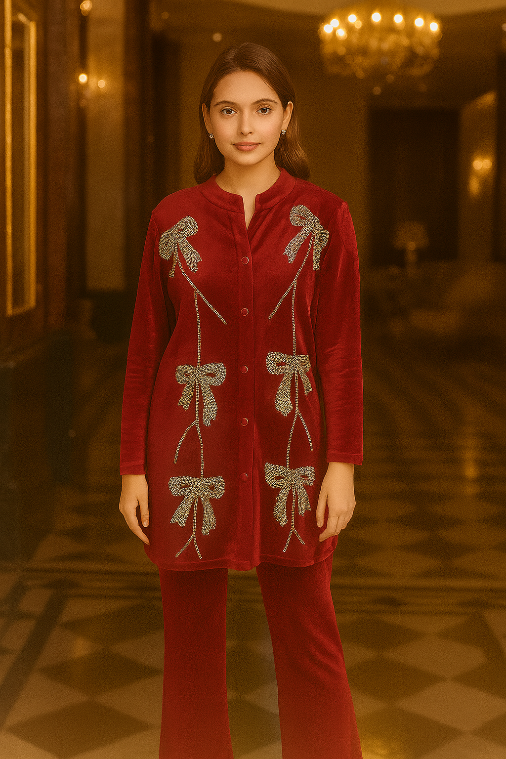 Big bow woolen coat set free size till to 3XL (46)