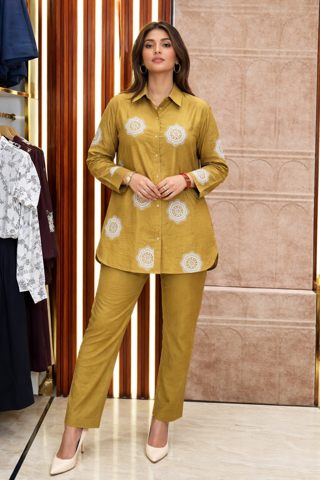 THREAD WORK SHIRT STYL CORDSET