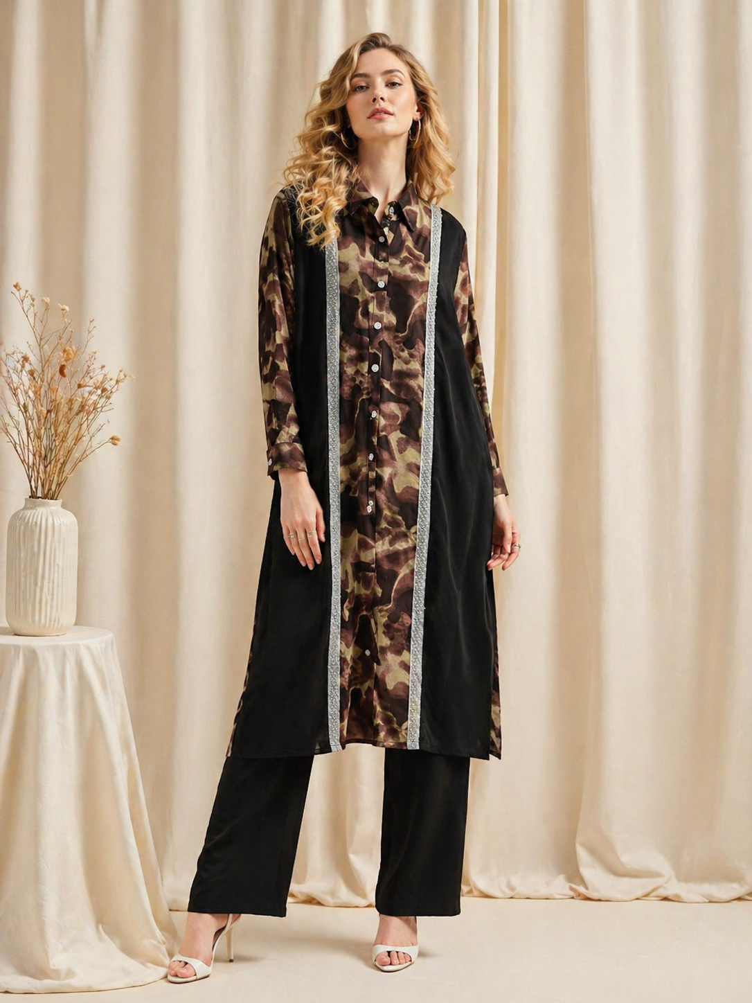 Abstract Print Poly Crepe Co-ord Set