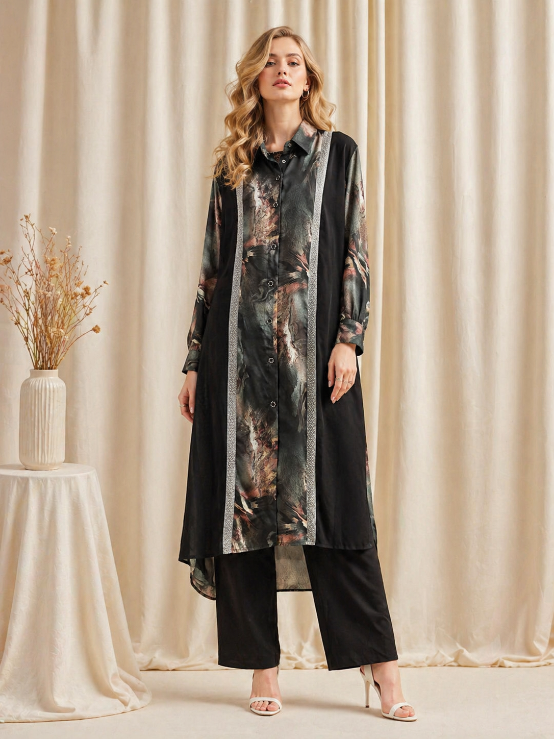 Abstract Print Poly Crepe Co-ord Set