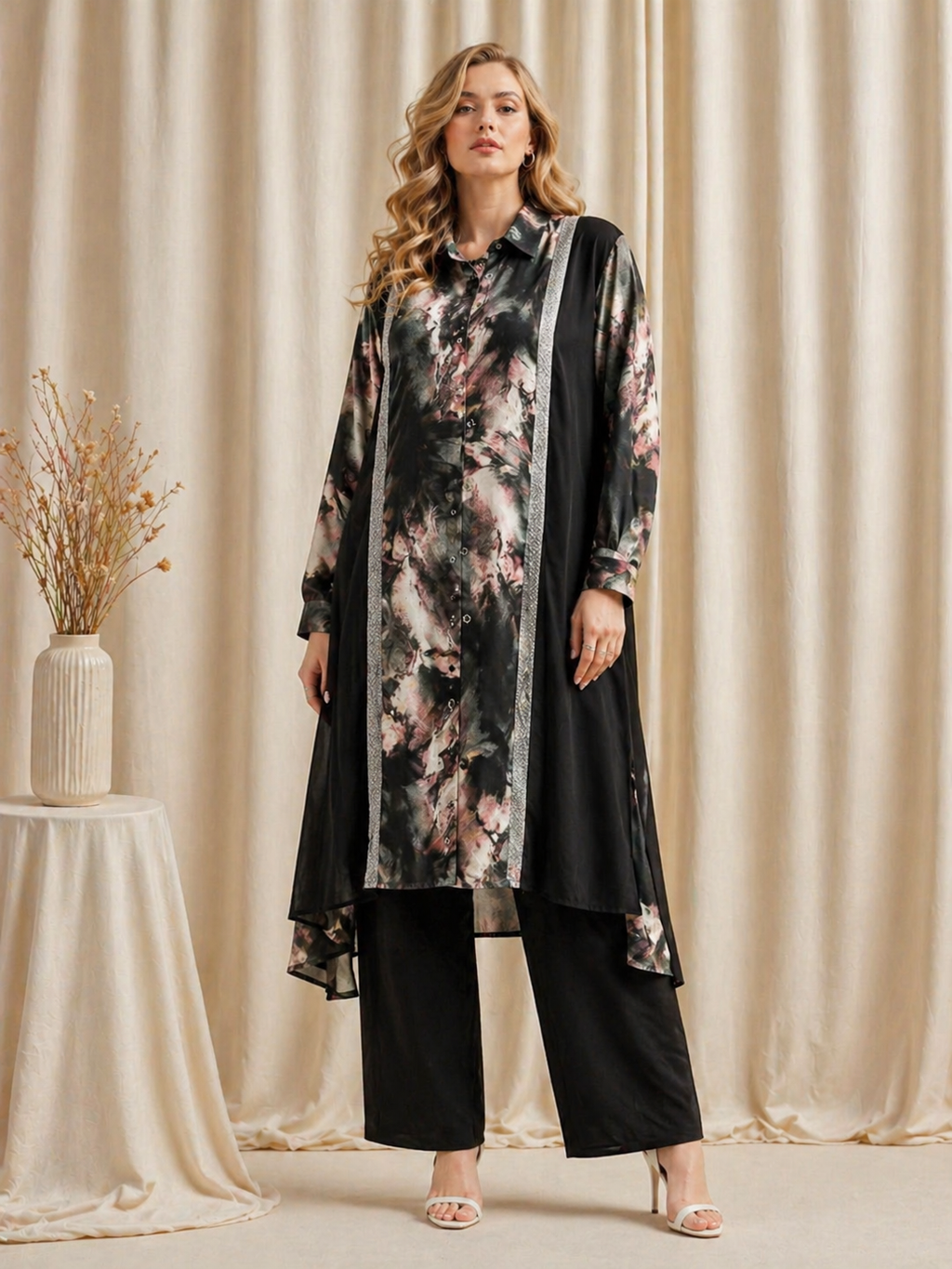 Abstract Print Poly Crepe Co-ord Set