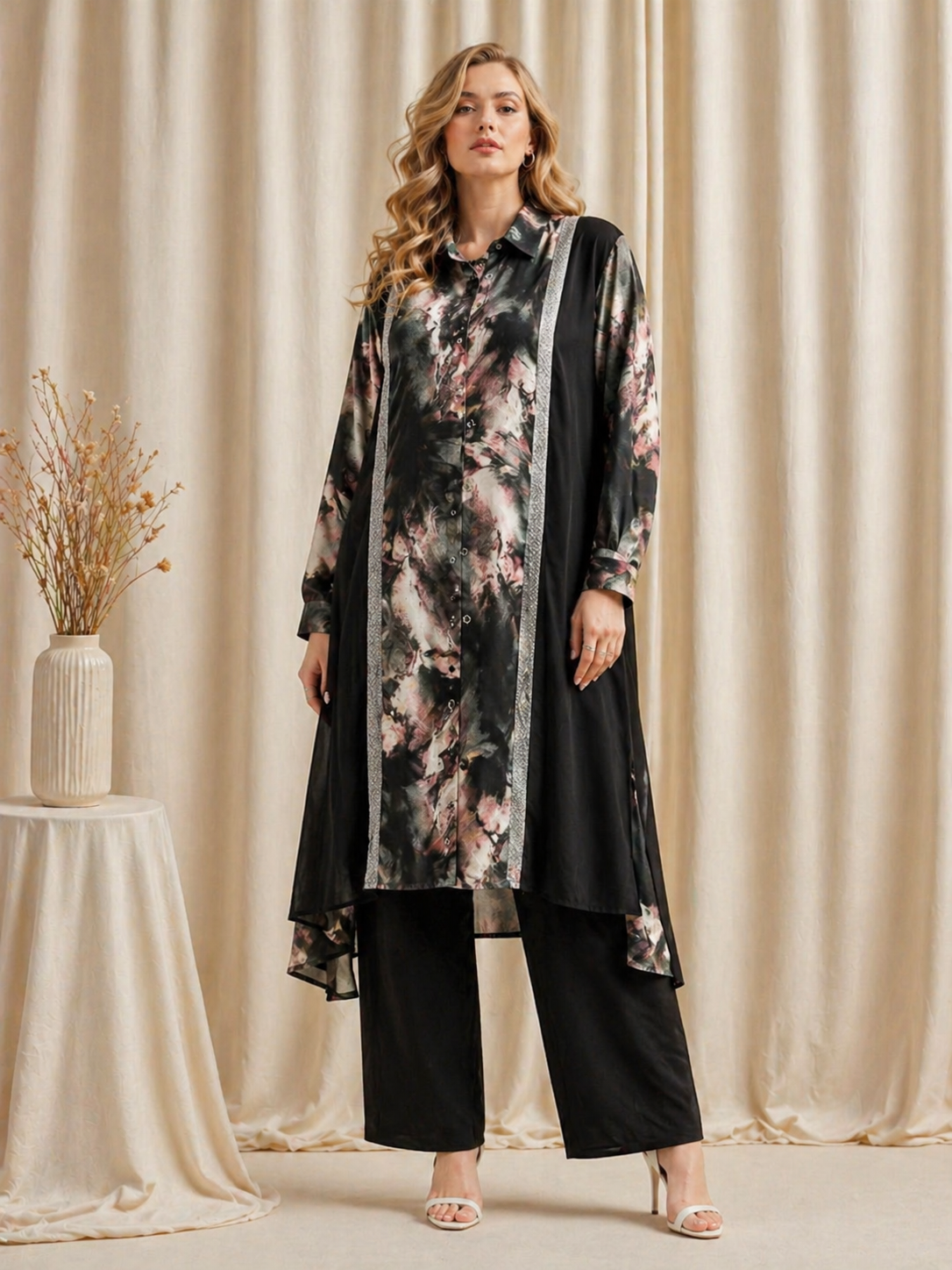 Abstract Print Poly Crepe Co-ord Set