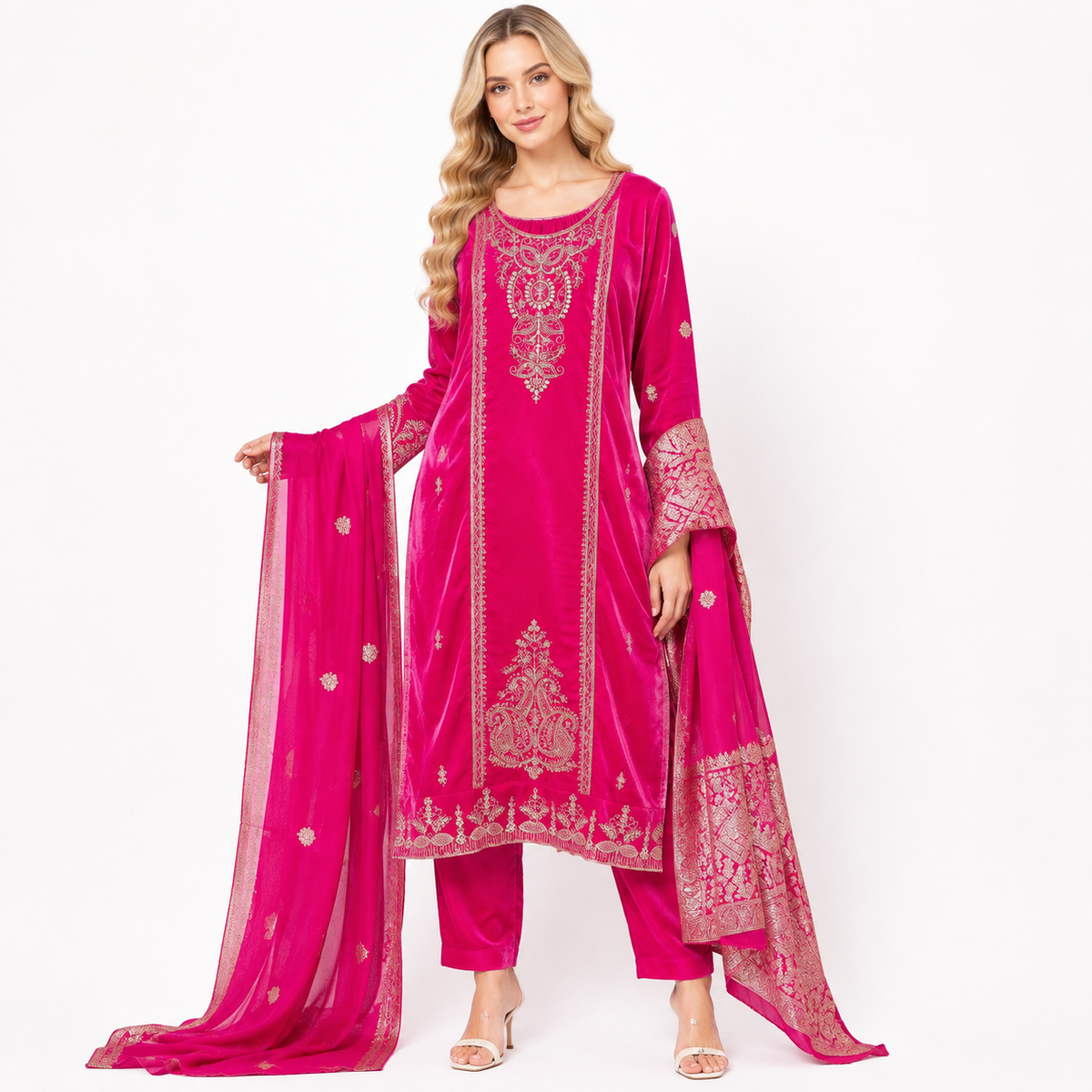rose pink printed suit