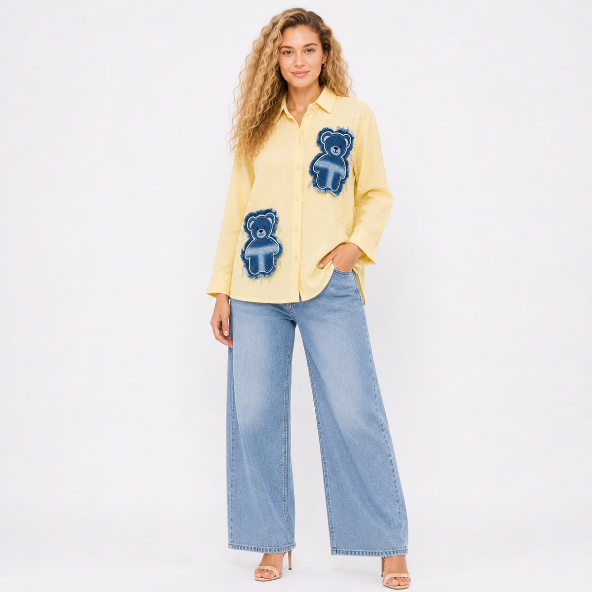 denim teddy cotton shirt with bust inner
