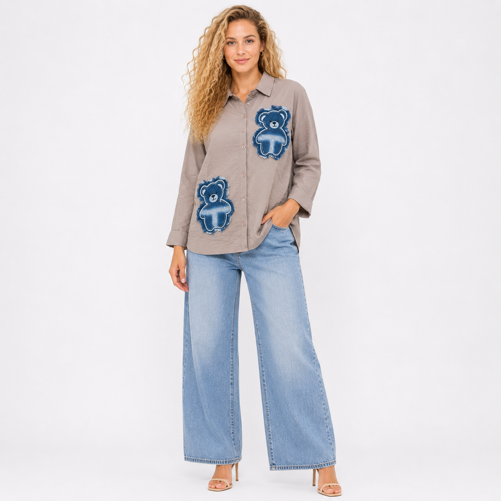 denim teddy cotton shirt with bust inner