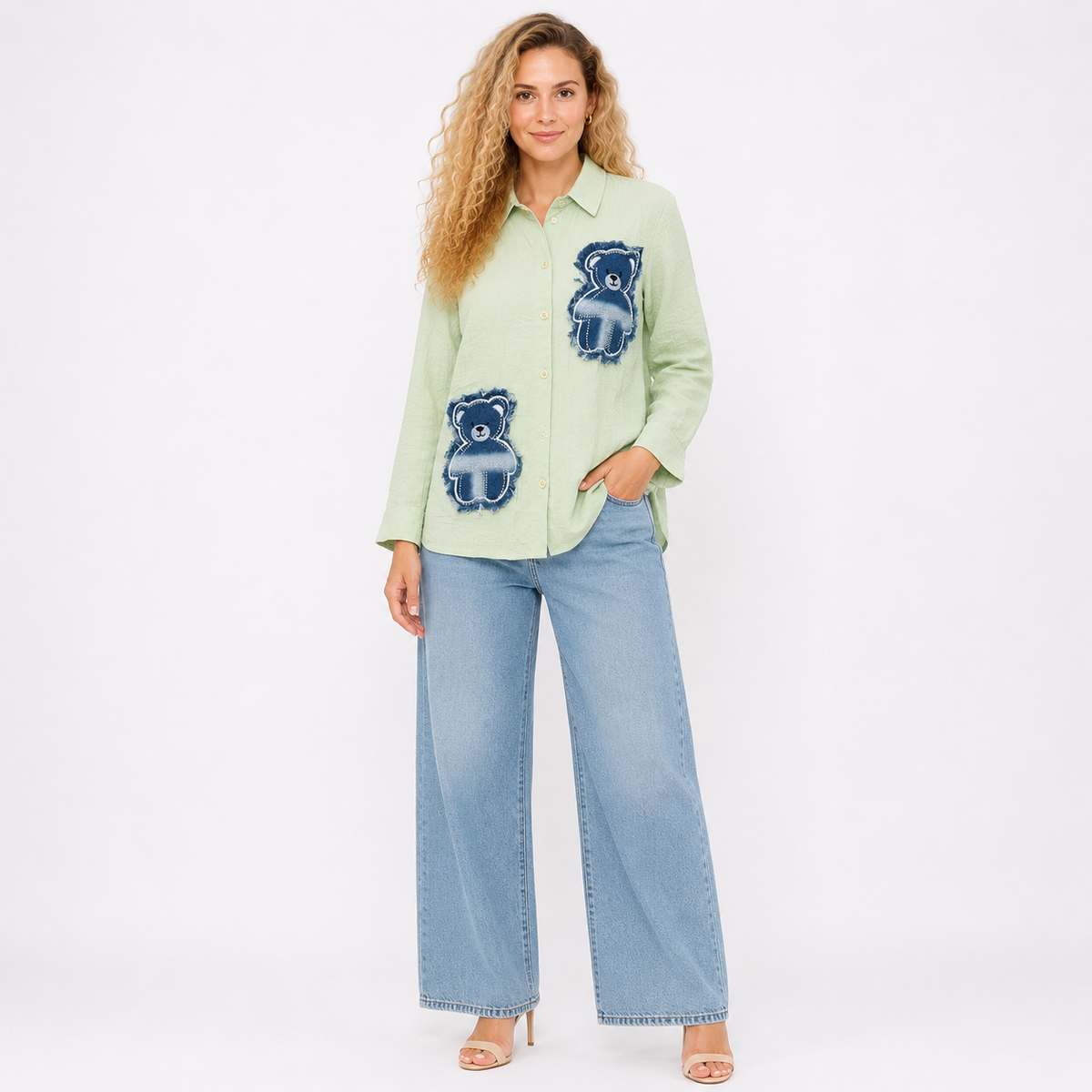 denim teddy cotton shirt with bust inner