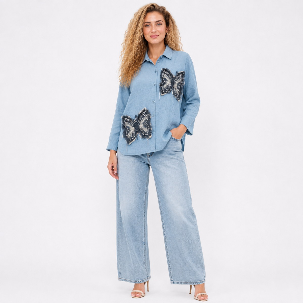 denim teddy cotton shirt with bust inner