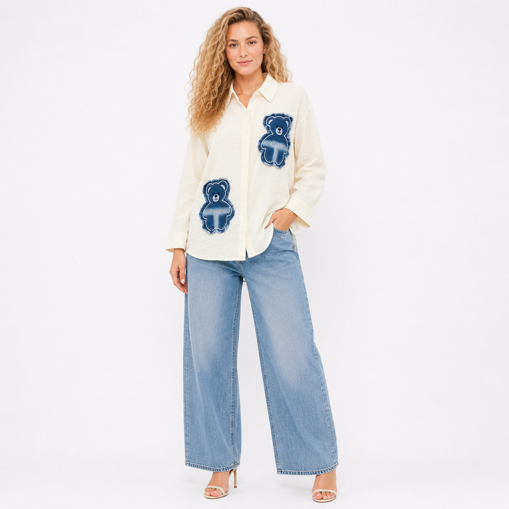 denim teddy cotton shirt with bust inner