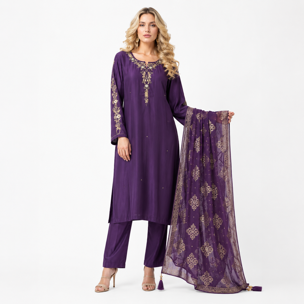 beautiful neck work suit