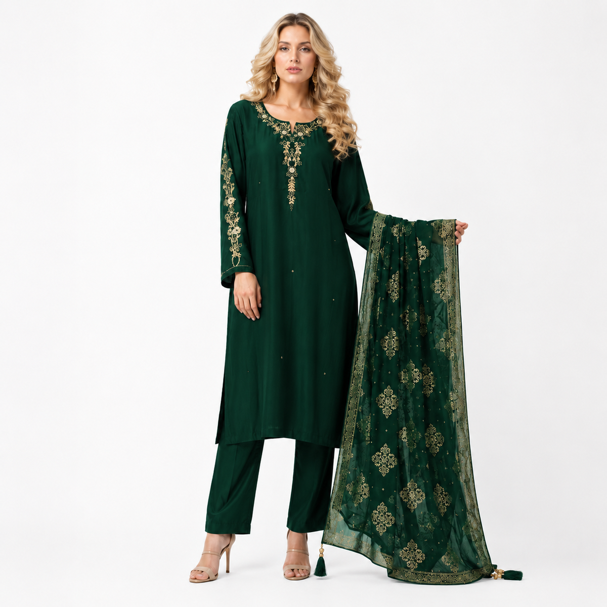 beautiful neck work suit