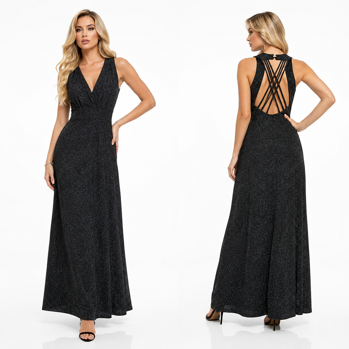 sparkle v neck long dress