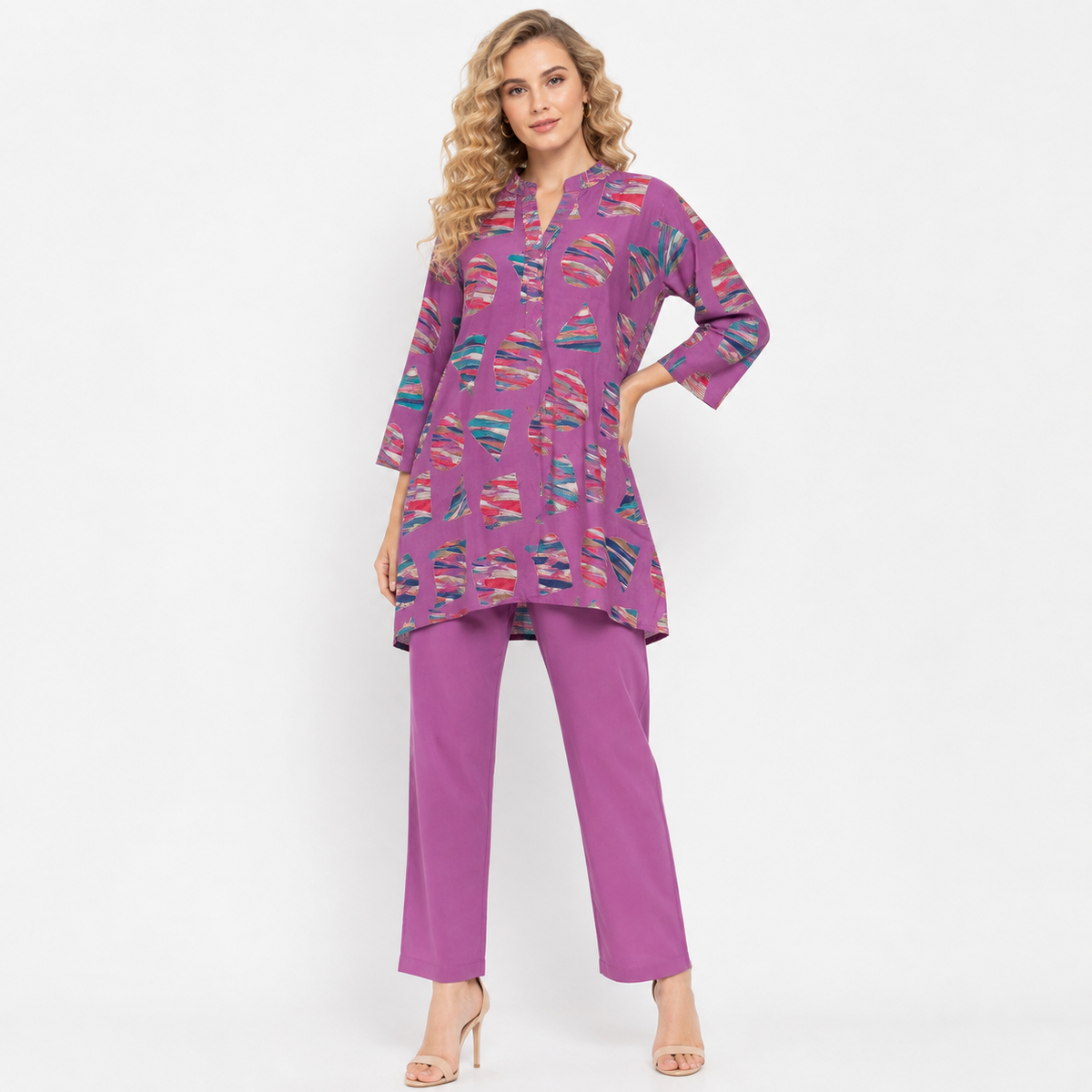 printed top plain bottom cord set