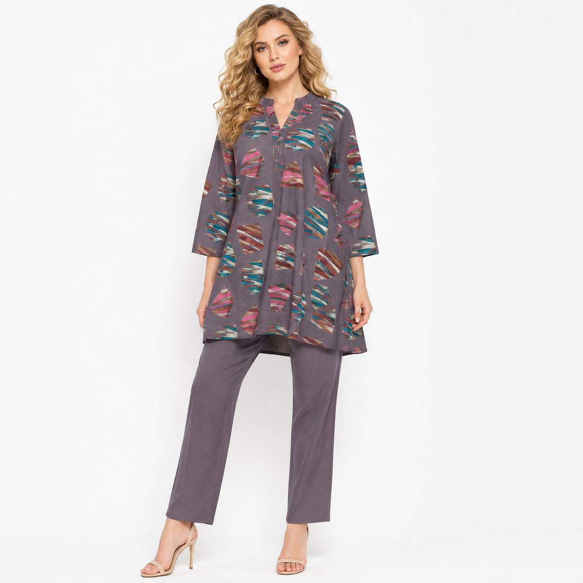 printed top plain bottom cord set