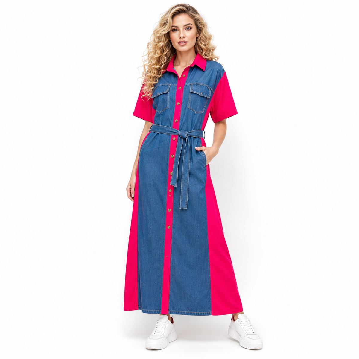 NEW LONG DENIM WITH COLOR DRESS