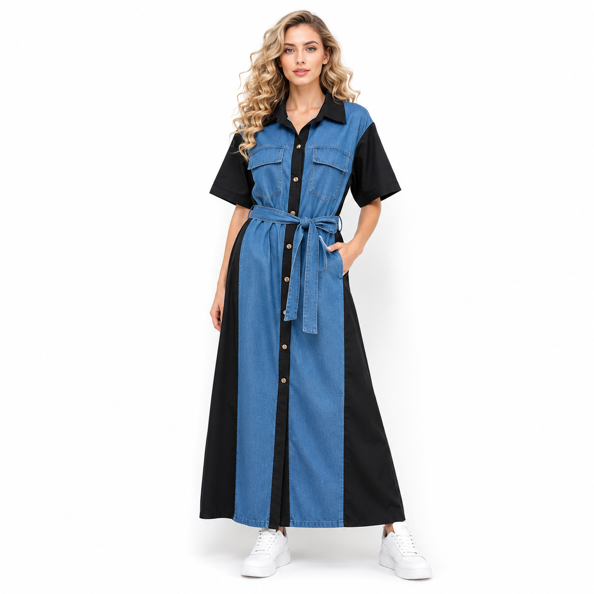 NEW LONG DENIM WITH COLOR DRESS