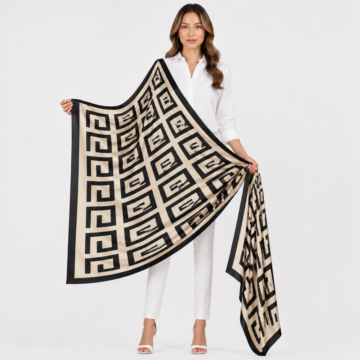 black/ cream white scarf