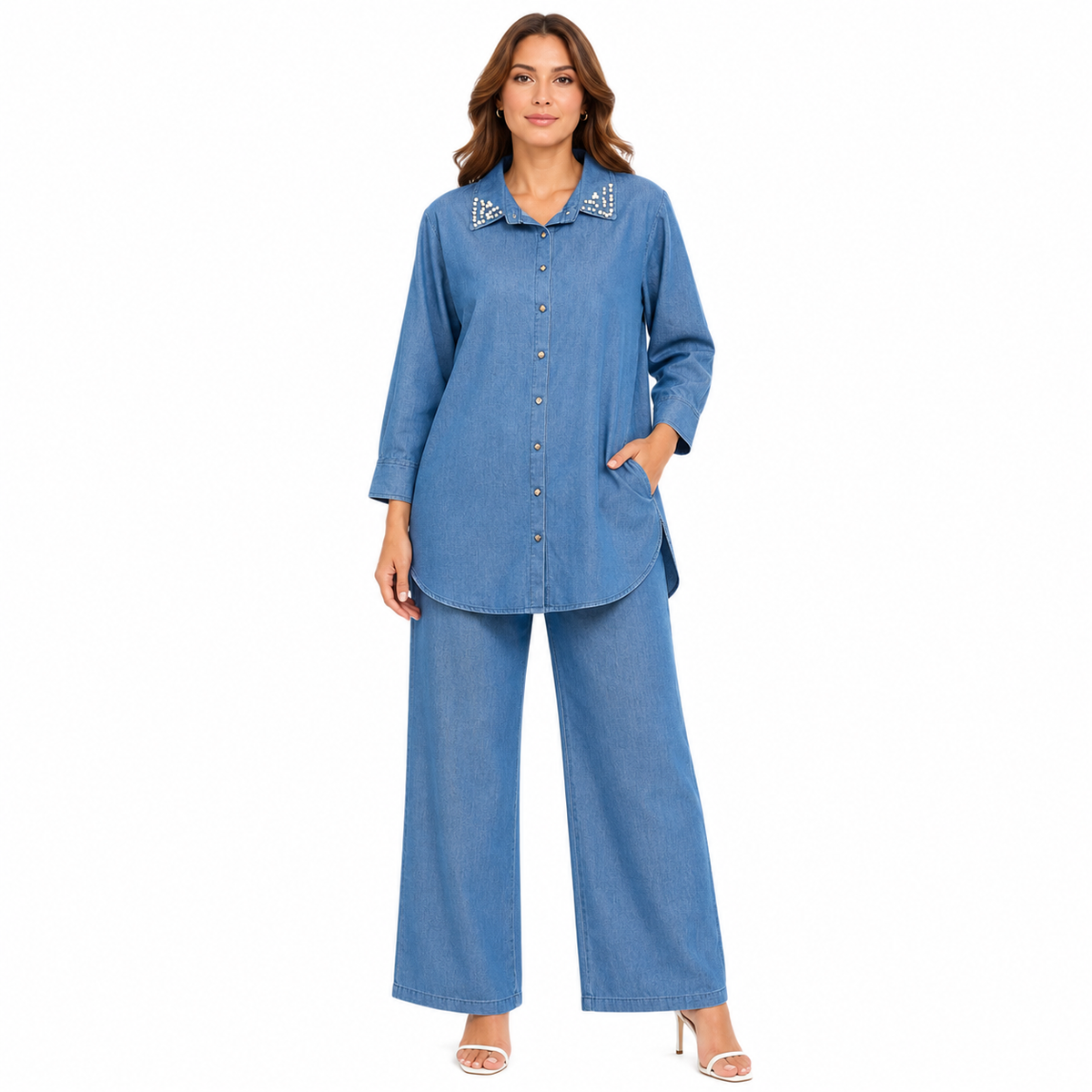 DENIM COLLER STUDDED CORD SET