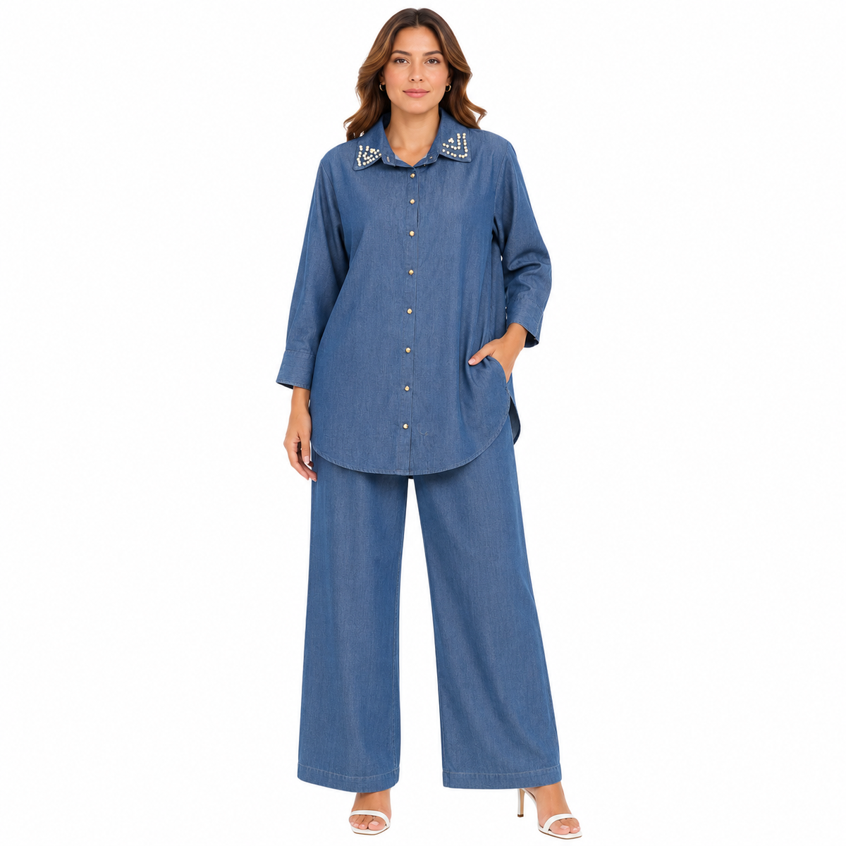 DENIM COLLER STUDDED CORD SET