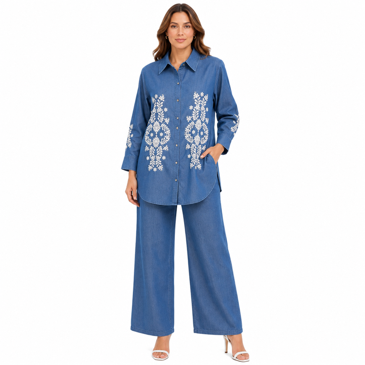 DENIM EMBROIDERY CORD SET