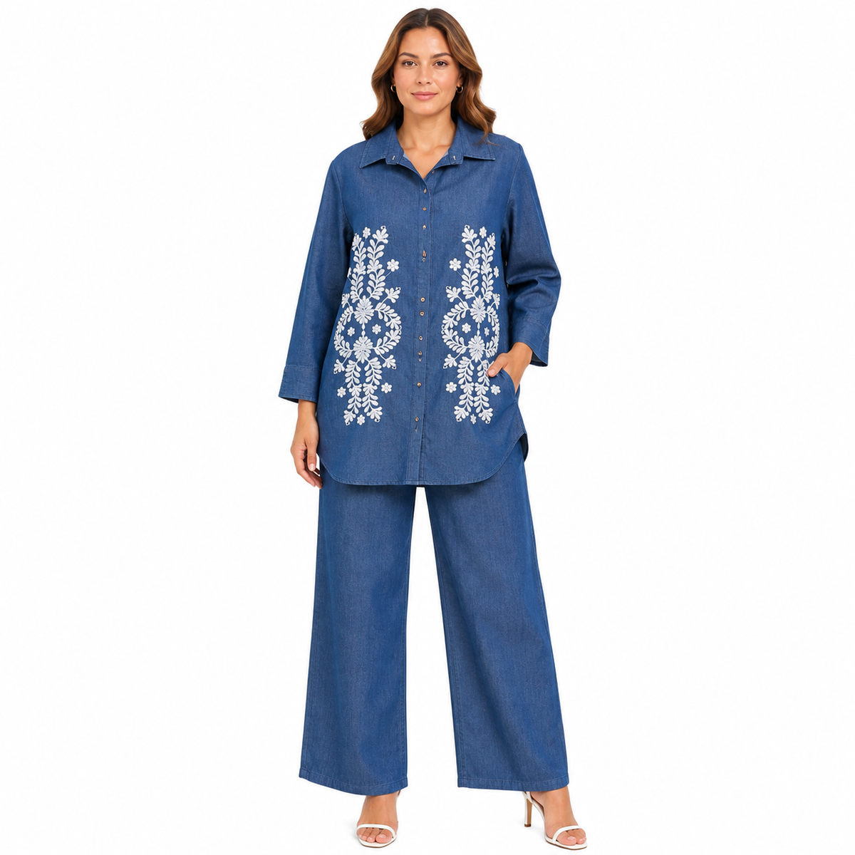 DENIM EMBROIDERY CORD SET