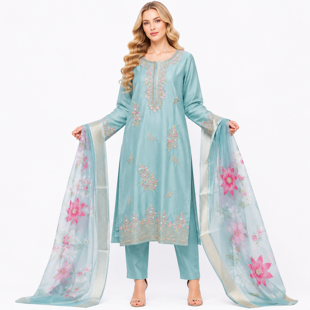 EMBROIDERY MULTICOLOR FLOWER SUIT