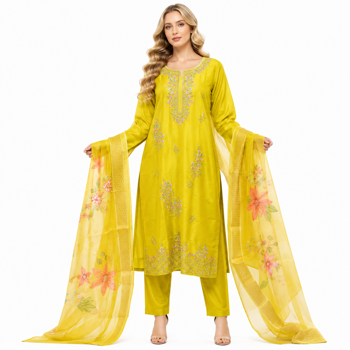 EMBROIDERY MULTICOLOR FLOWER SUIT