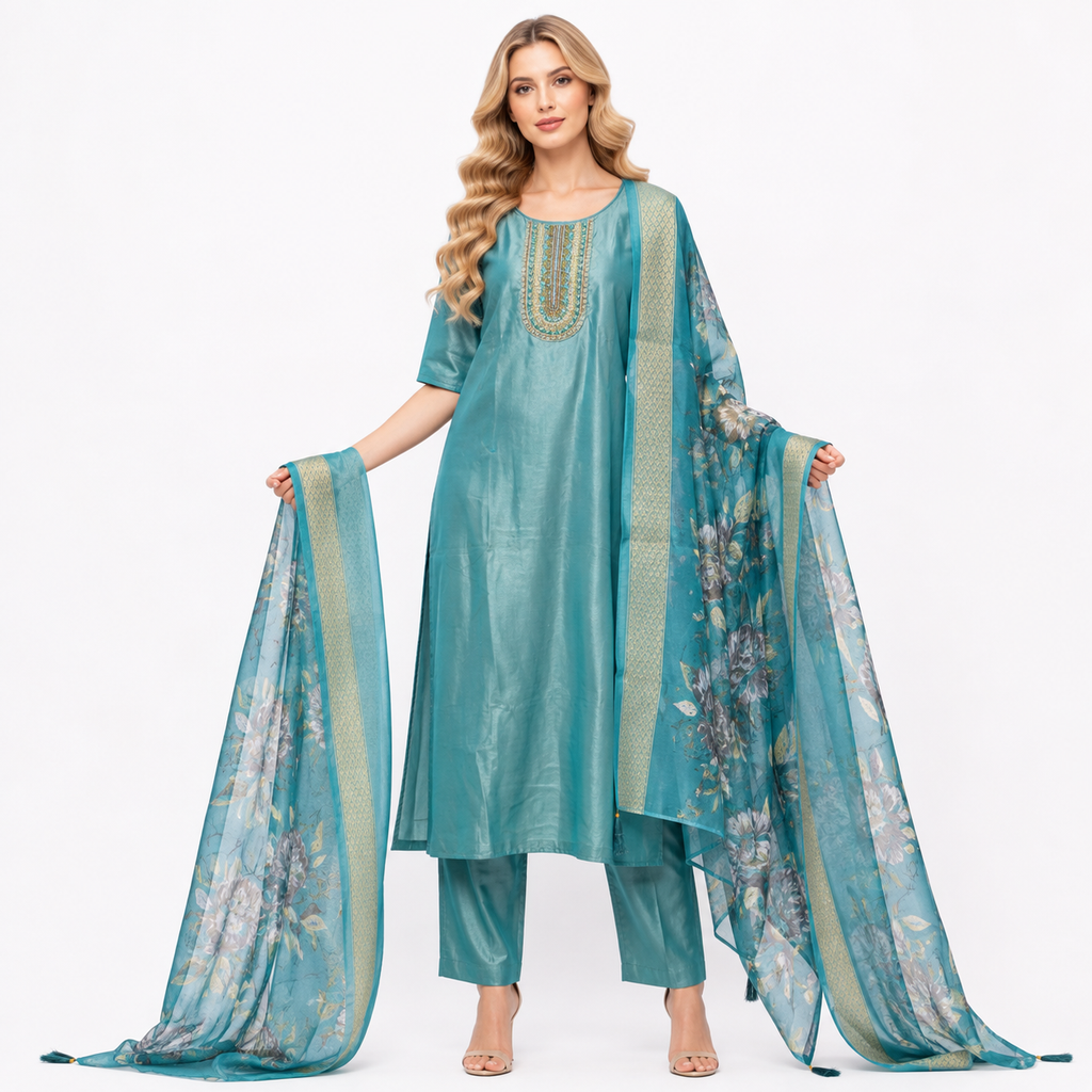 BLUE PRINTED CHUNNI SUIT