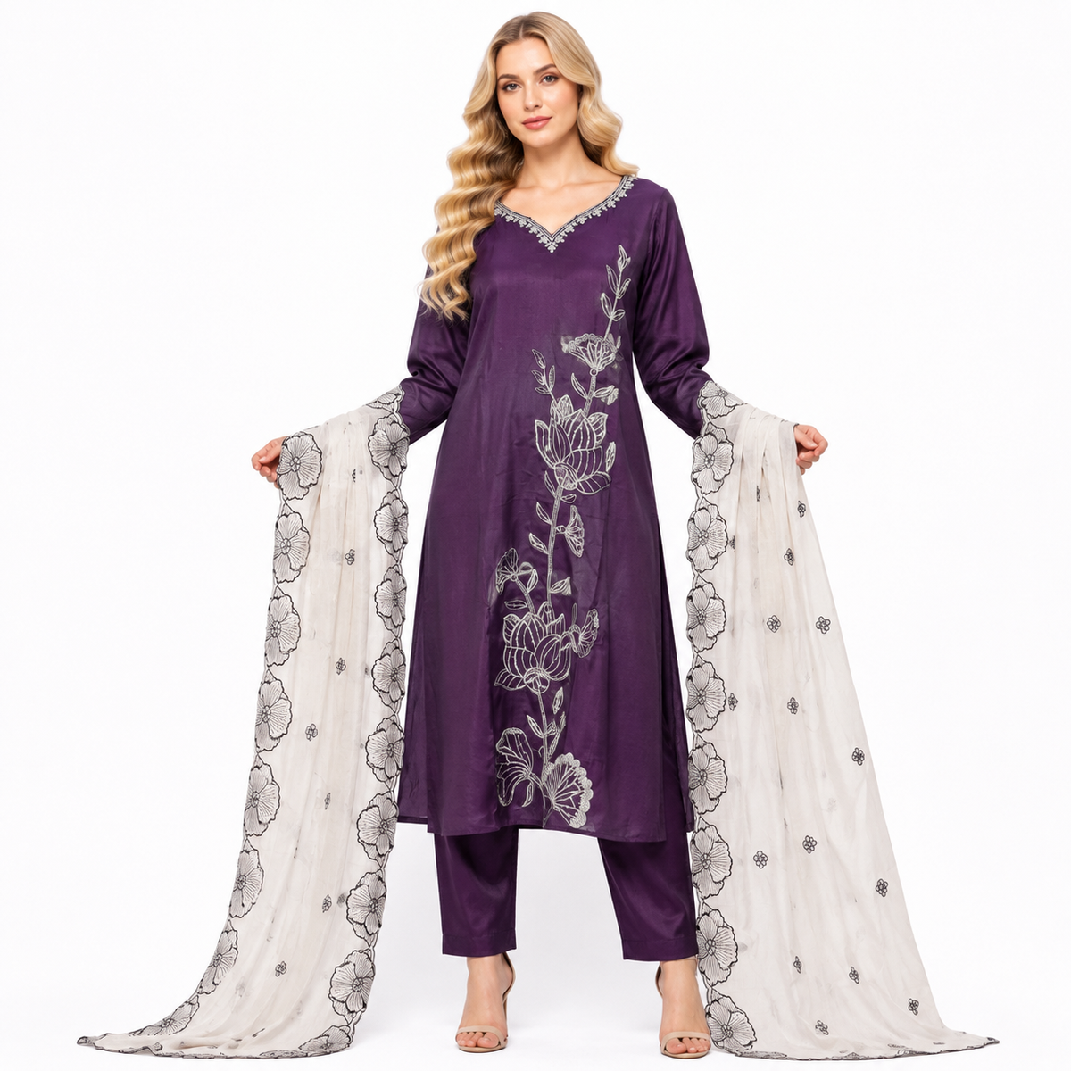 ROSE PATTER CHUNNNI EMBROIDERY SUIT