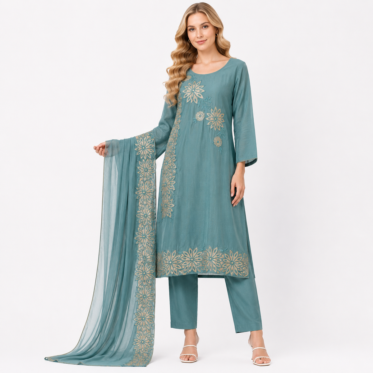ice blue flower patter suit