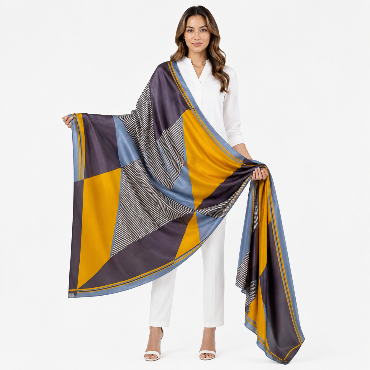 GRY / YELLOW KOREAN PRINT SCARF