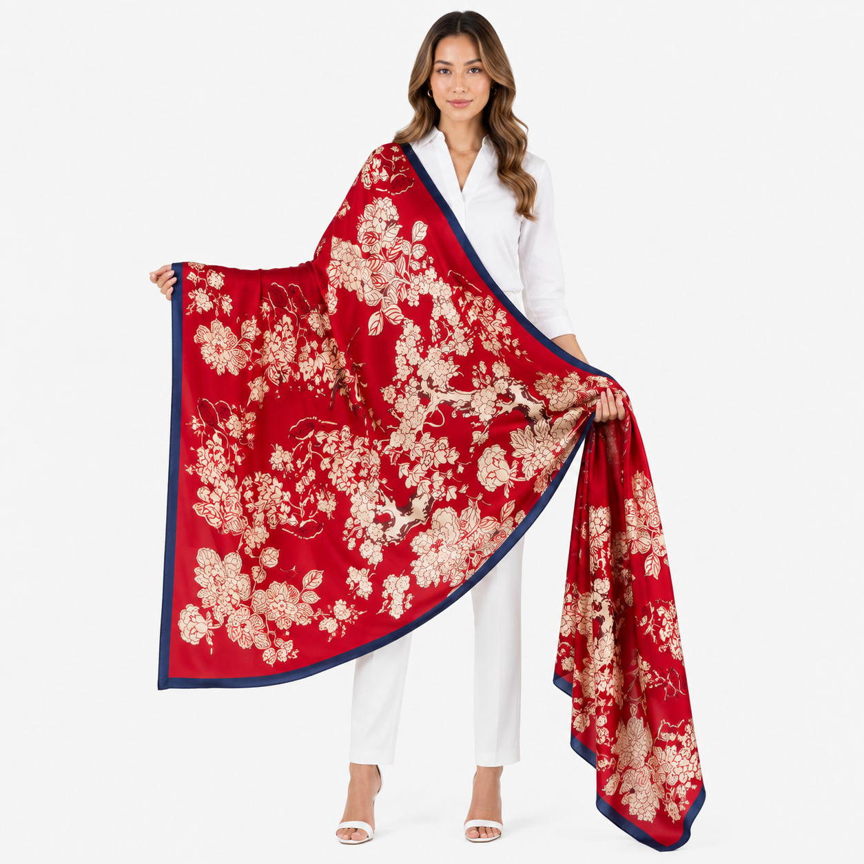 red flower printed korean scarf