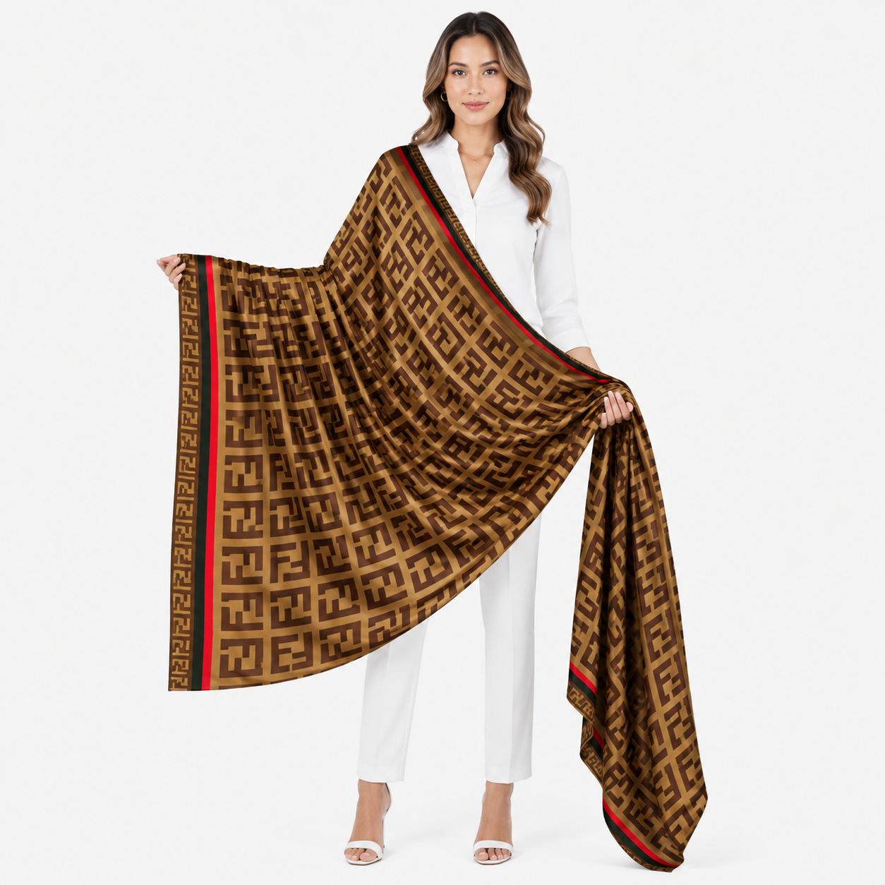 brown color print scarf