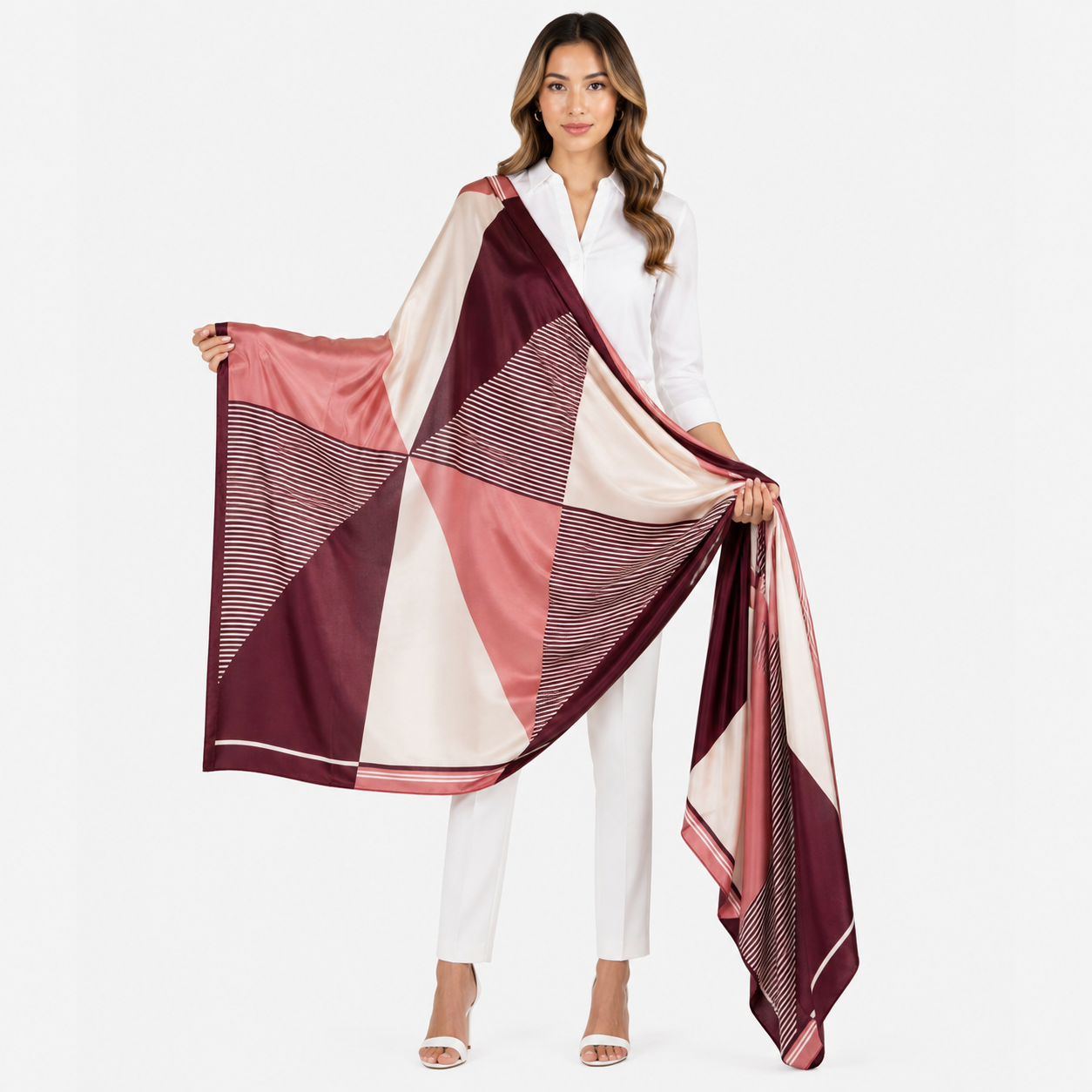 pink/ wine color korean print scarf