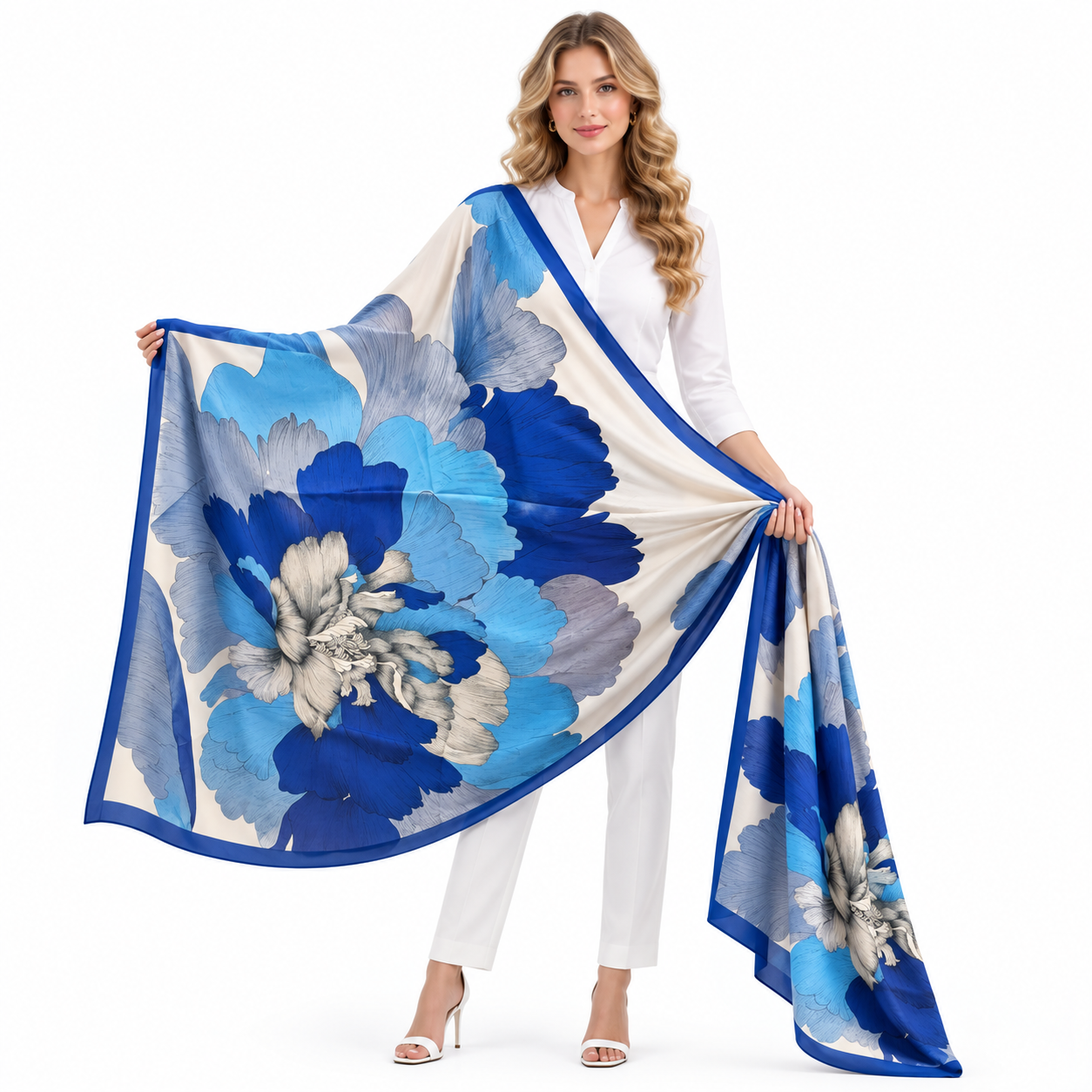 blue print korean print scarf
