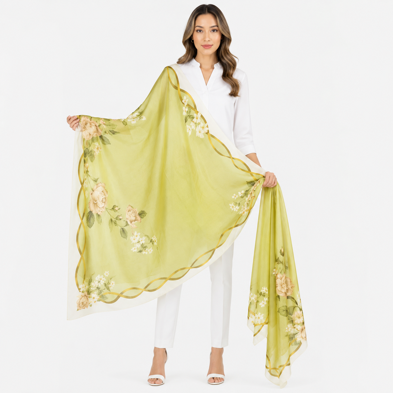 olive green korean print scarf