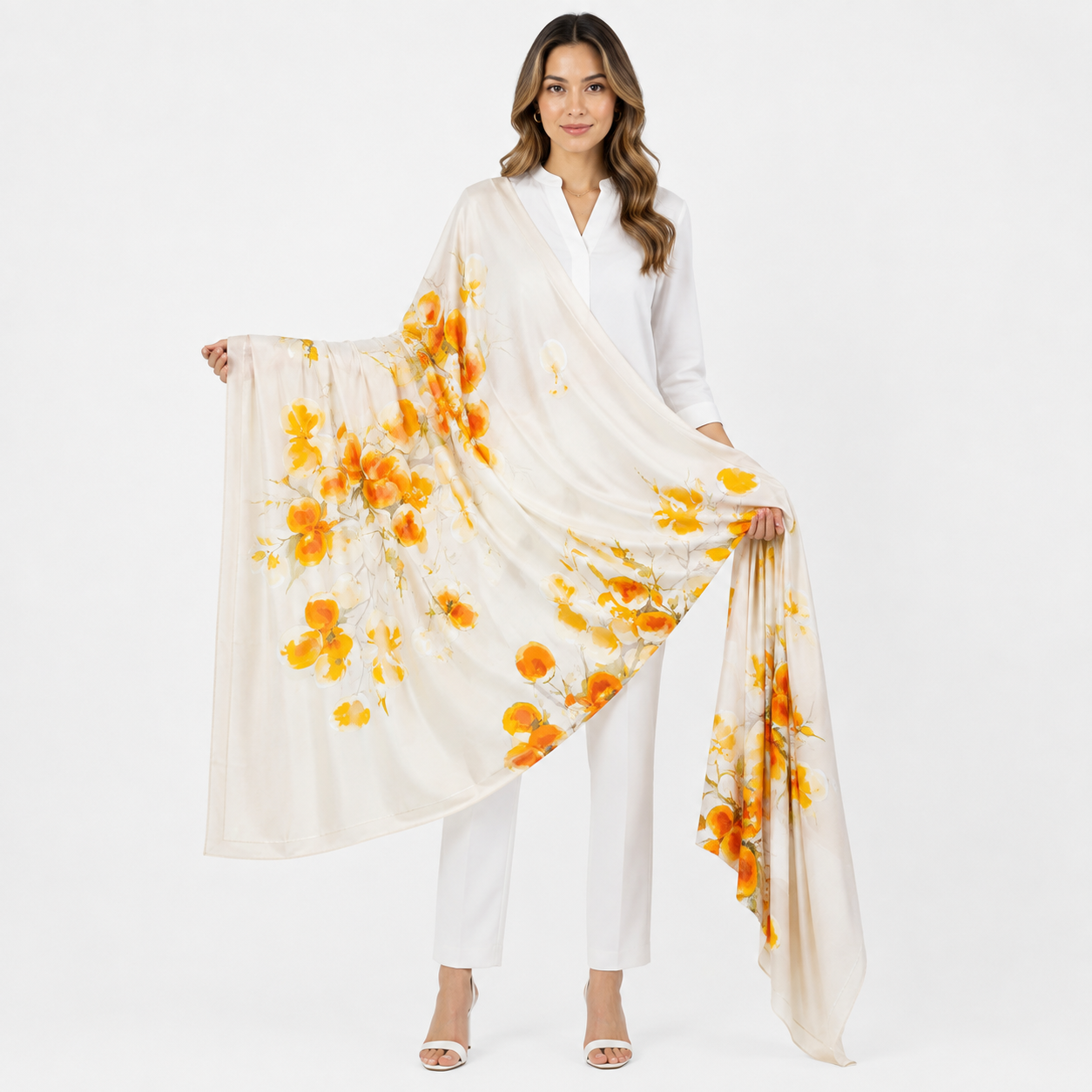 YELLOW FLOWER PRINTE KOREAN SCARF