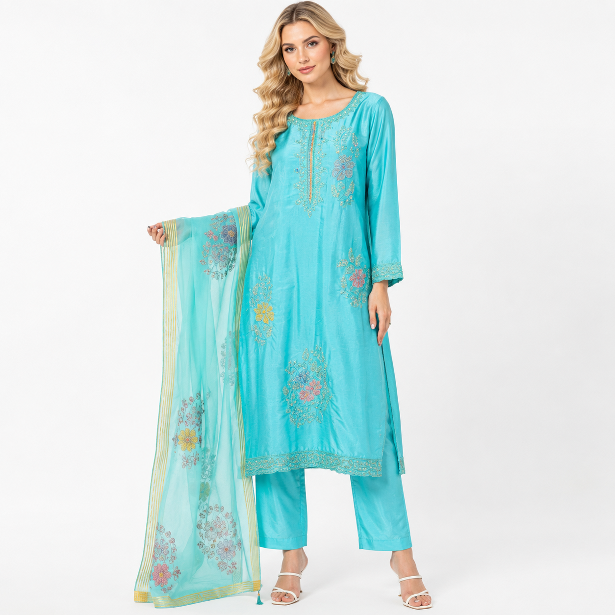 Premium  blue Chanderi Silk Blend  suit