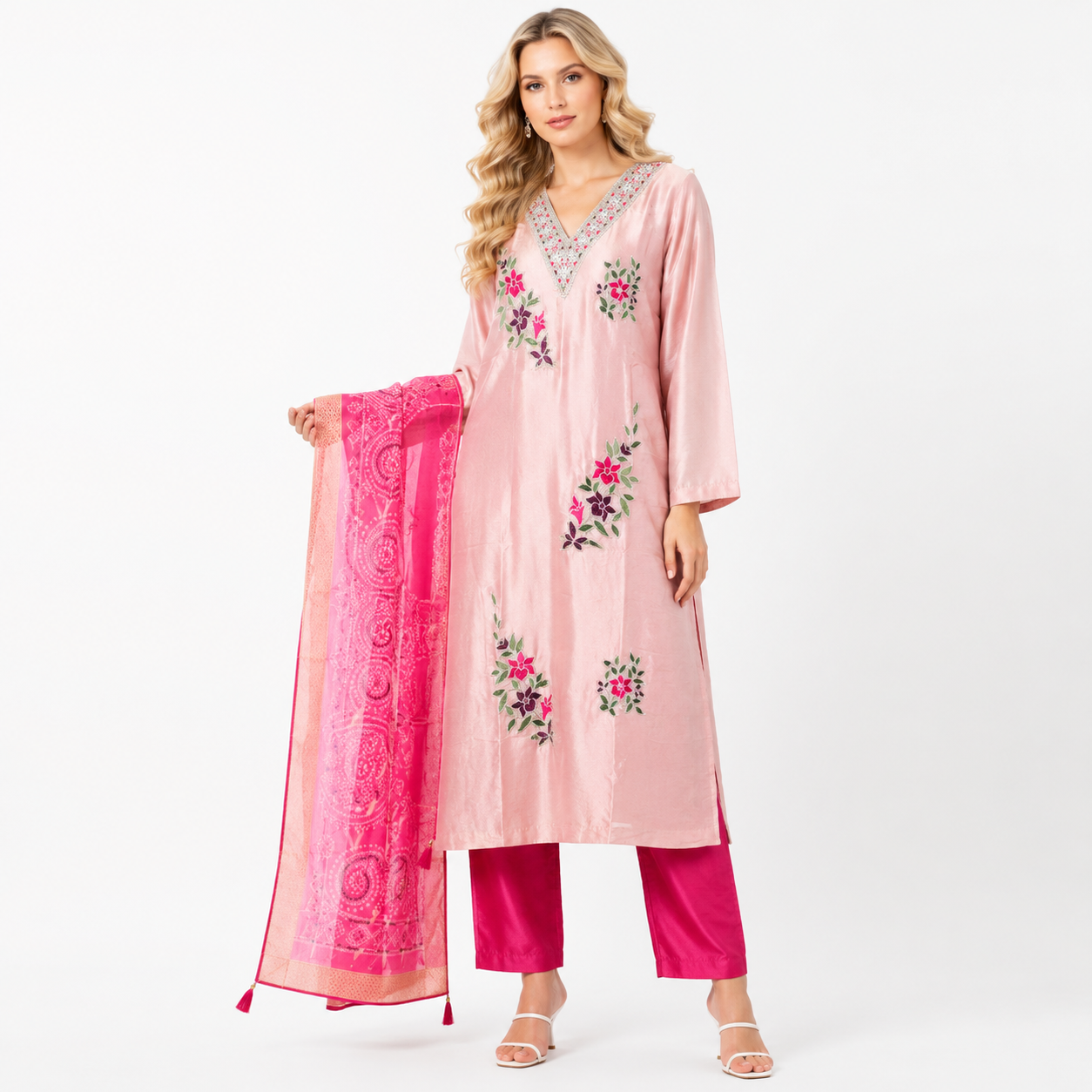 baby pink flower printe suit