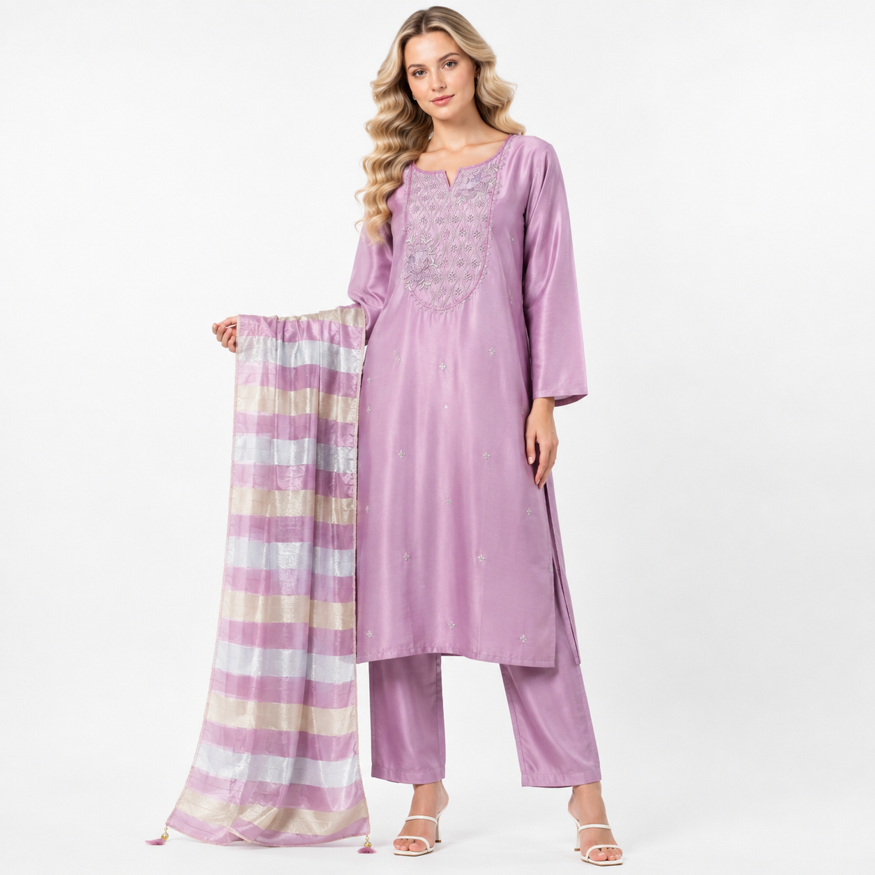 plus size suit levender embroidery suit