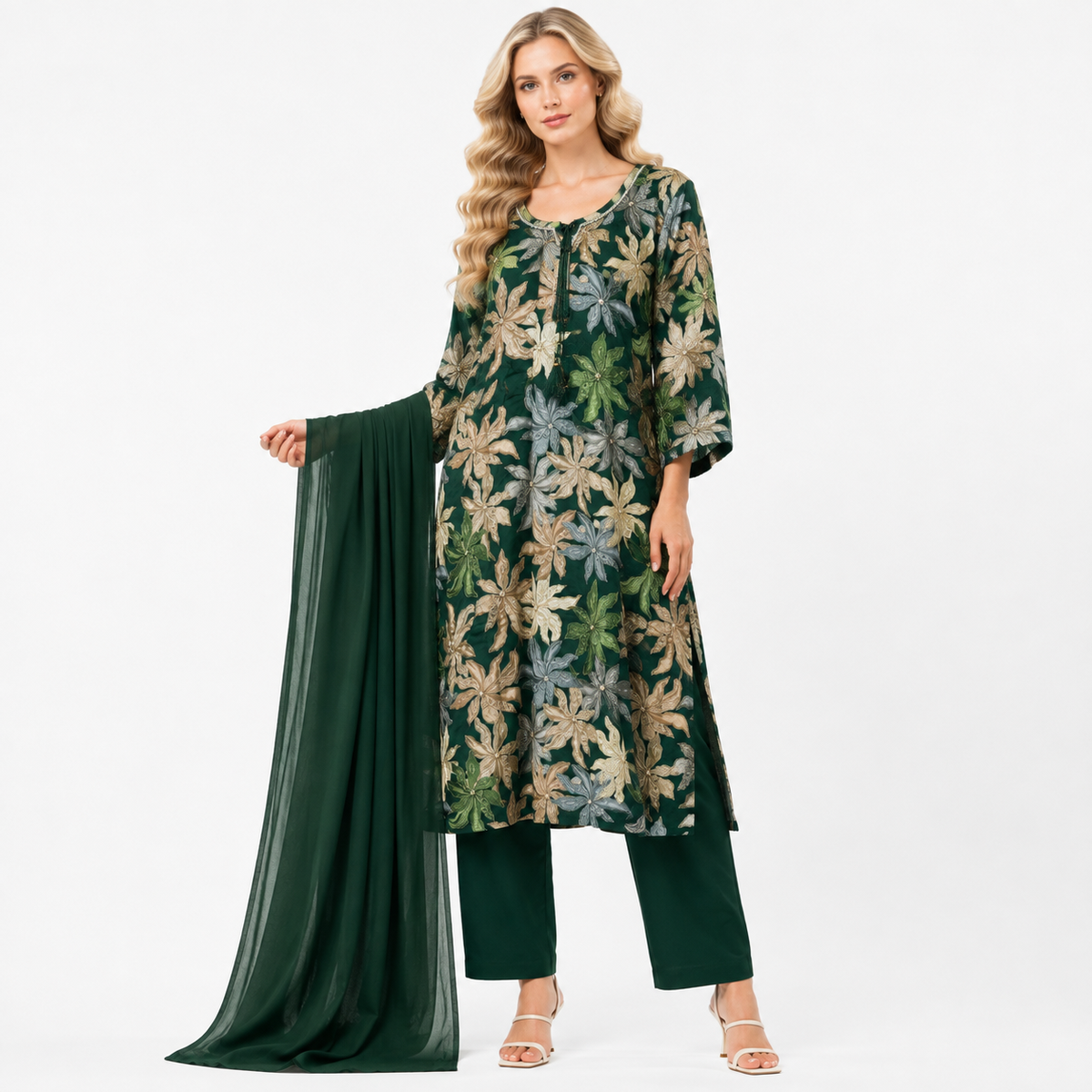 pink / green flower printe suit