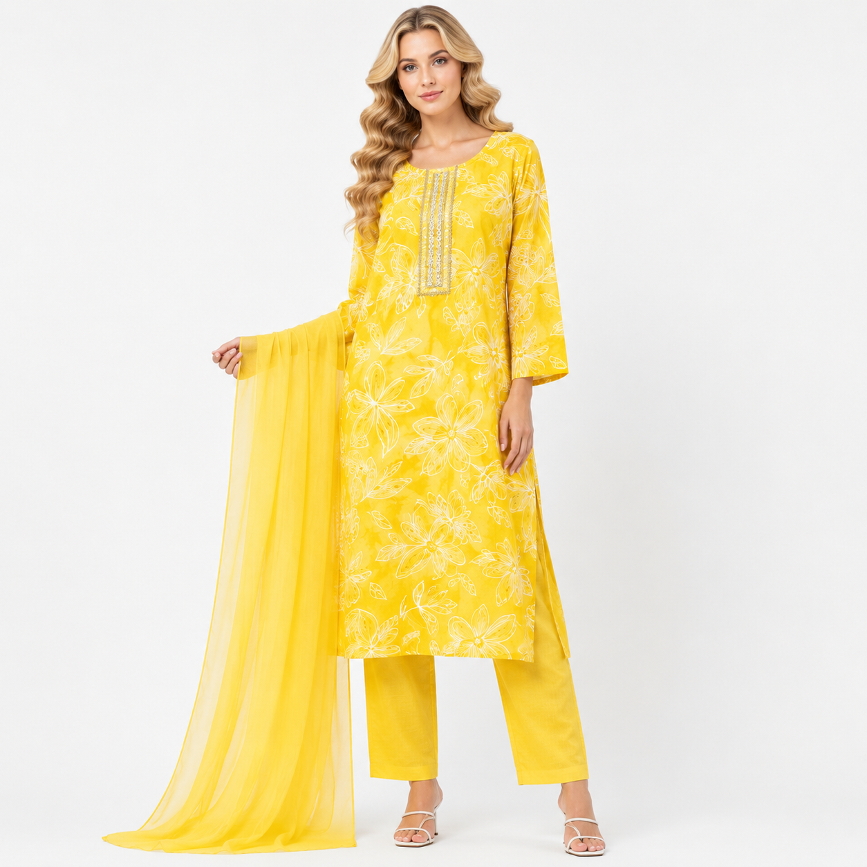 printed suit with plain chunni