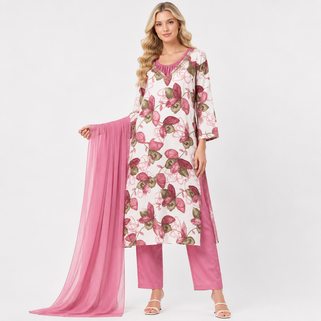 pink / green  printe suit