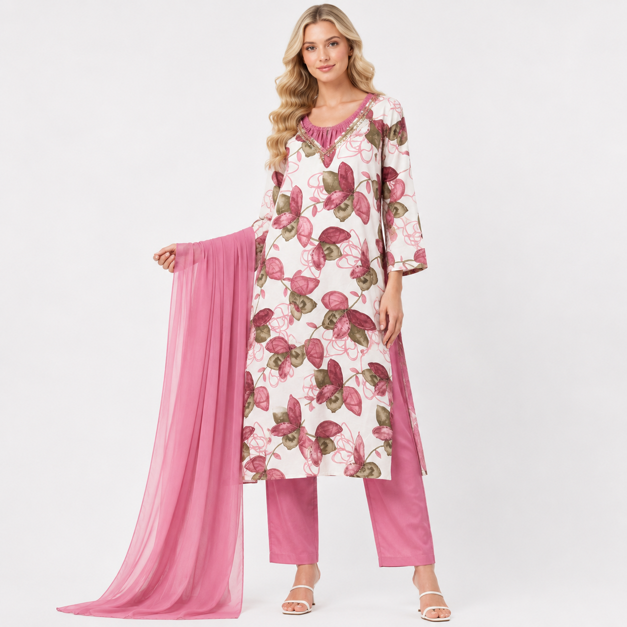 pink / green  printe suit