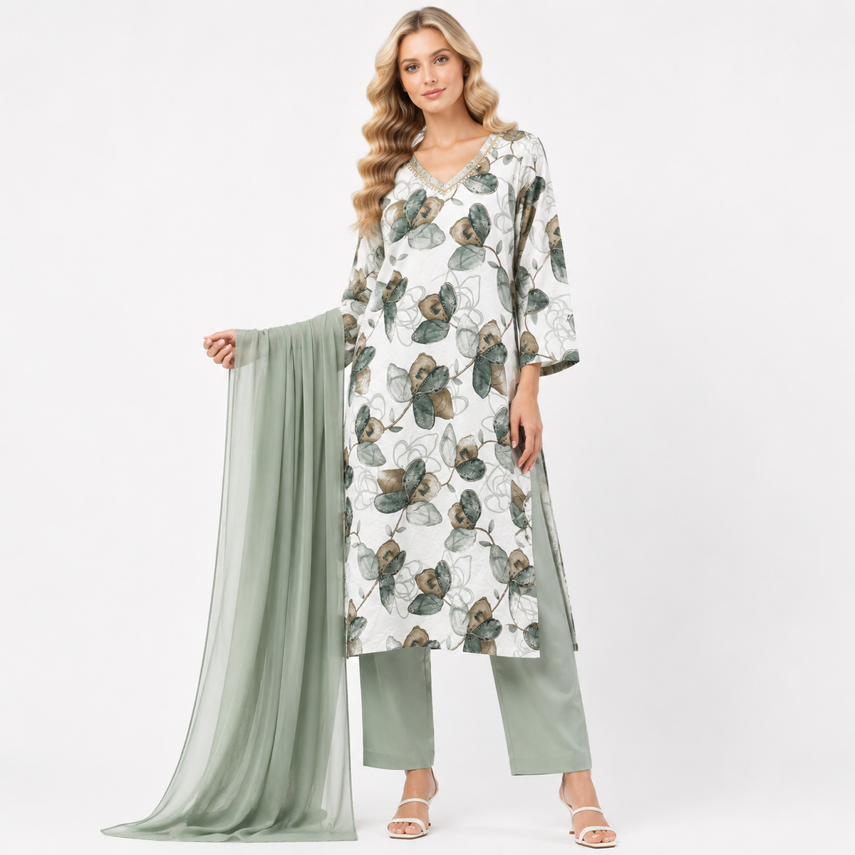 pink / green  printe suit