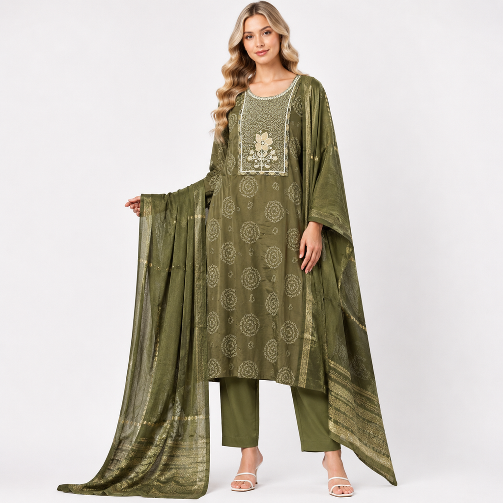 dark green embroidery plus size suit